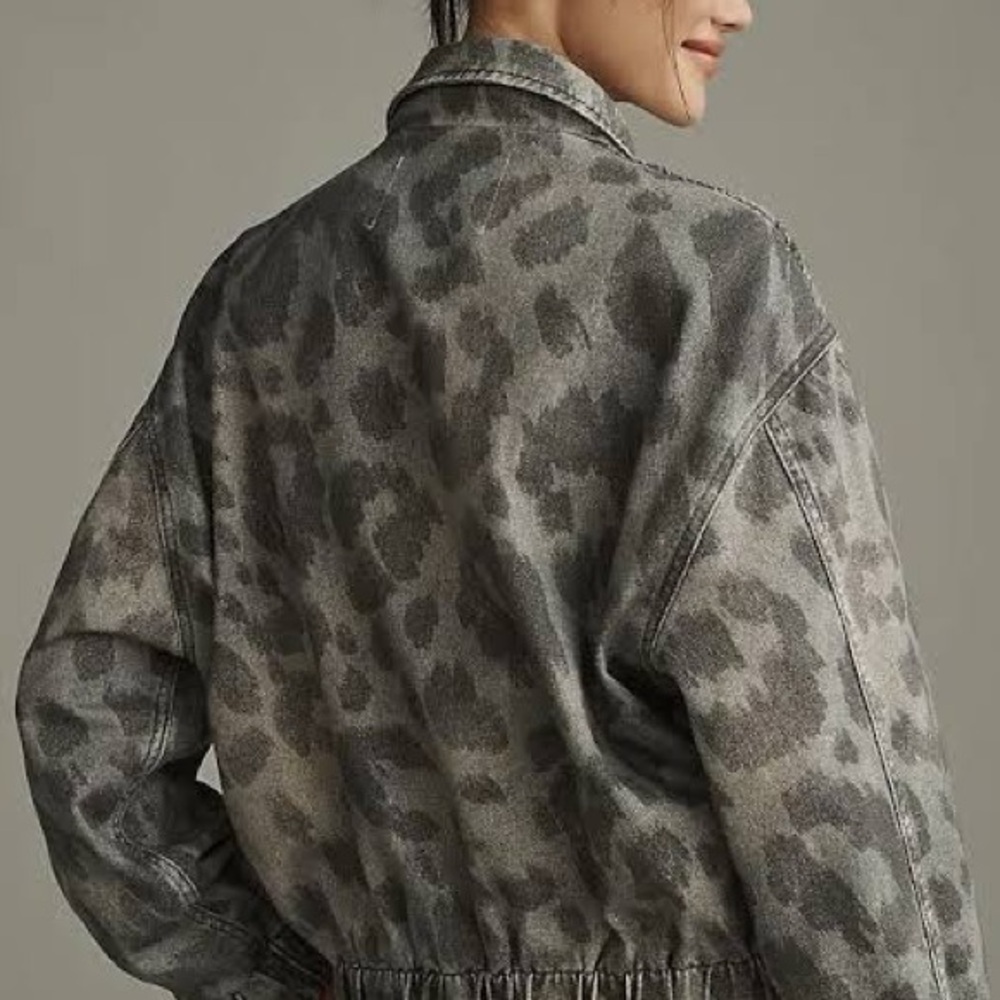 Anthropologie Pilcro Rylie Bomber Jacket Grey Leopard L - Picture 3 of 11